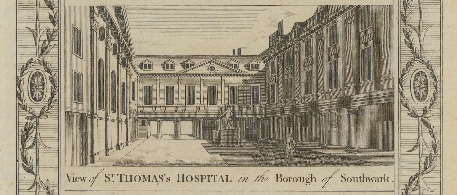 View of Saint Thomas's hospital in Southwark, London. THORNTON 1784 old print